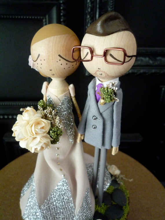 Wedding - Wedding Cake Topper with Custom Wedding Dress- Custom Keepsake - MilkTea