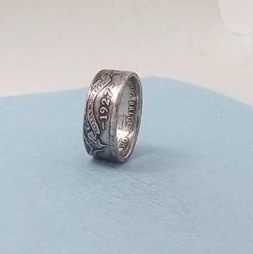 Wedding - Silver coin ring 1927 Australia one Shilling Sterling 92.5% fine silver jewelry size 8