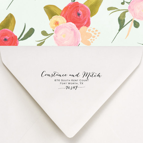 زفاف - Custom Return Address Stamp - stamp Wedding invitations - calligraphy style lettering - Constance and Mitch Design