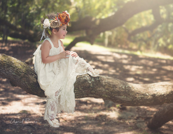 Hochzeit - Rustic Flower Girl Dress, Boho Lace Maxi Dress, Ivory Maxi Dress, Ivory Flower Girl Dress, White Flower Girl Dress, Flower Girl Maxi Dress