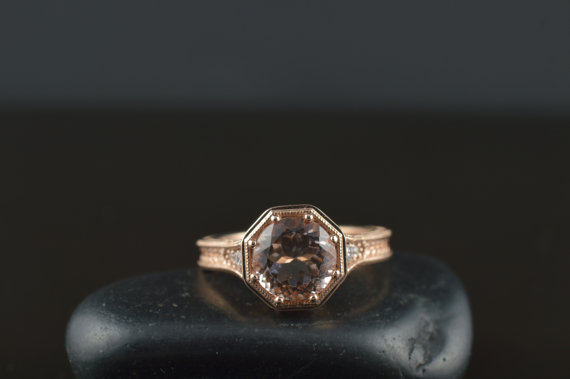 زفاف - Michelle, Pink Morganite and White Diamond Engagement Ring with Filigree