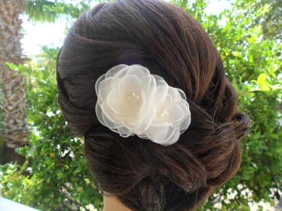 زفاف - Wedding Hair Accessory, Bridal Hair Comb, Organza Hairpiece, Wedding Hairpiece, Bridal Hair Clip, Bridal Hair Flower, Wedding Fascinator