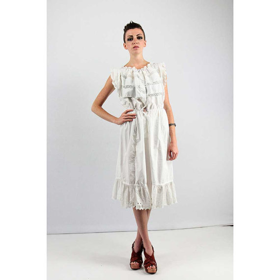 زفاف - Edwardian chemise / White cotton and lace slip / Edwardian nightgown / Slip dress M
