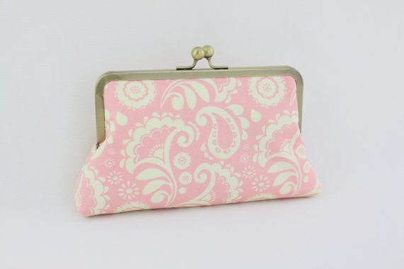 Mariage - Pink & White Paisley Bridesmaid Clutch / Pink Wedding Clutch / Frame Clutch - the Florence Style Clutch