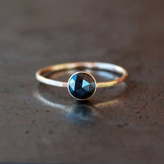 Mariage - Rose Cut Black Diamond Ring 14k Yellow Gold Engagement Band Gemstone Solitaire Ethical Eco Friendly Conflict Free Handmade Jewelry
