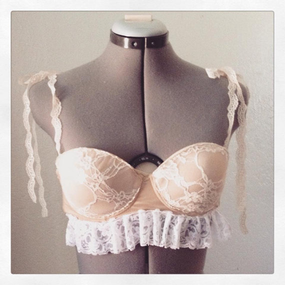 Mariage - Blush Lace Bra Top with Bows and Ruffles