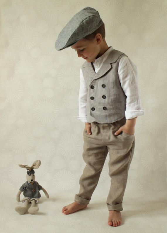 Свадьба - Ring bearer outfit Wedding party outfit Toddler boy vest and pants Boys linen suit Double breasted vest Photo prop