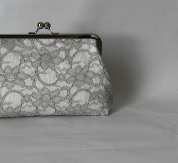 Wedding - Bridal Clutch - Wedding Clutch - Wedding Purse - Grey and White Lace Clutch - Bridesmaids Clutch - Bridesmaids Gift - Isabella Clutch
