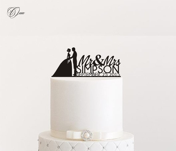 Wedding - Custom name wedding cake topper by Oxee, metallic gold and silver personalized cake toppers, black or white
