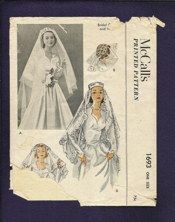Wedding - Vintage 1952 McCall's 1693 Vintage 1950's Wedding Veils with Caps & Tiaras