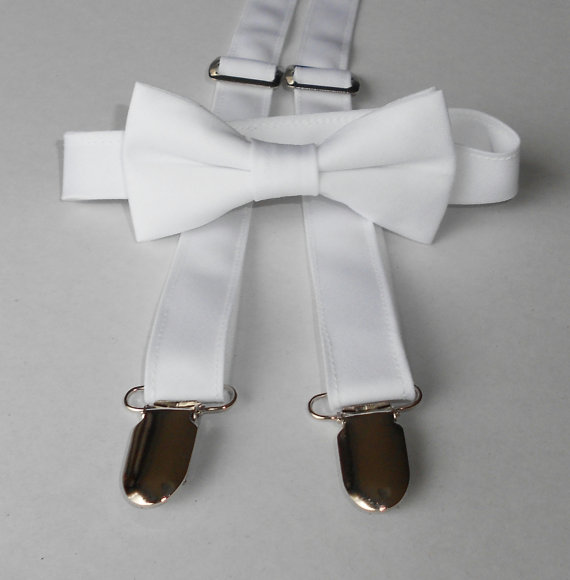Свадьба - White Bowtie AND suspender set - Infant, Toddler, Boy