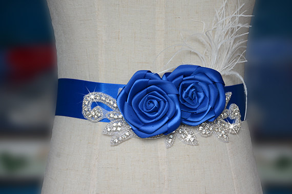 Свадьба - rhinestone beaded bridal sash, crystal bridal sash,jewelry blue wedding sash, bridal belt, wedding belt, CHLOE rhinestone beaded bridal sash