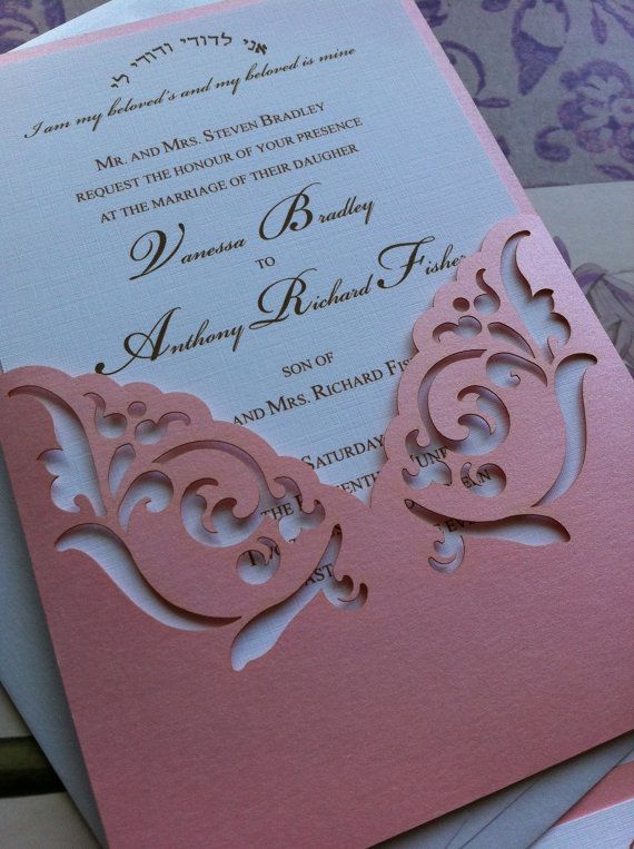 Свадьба - Wedding Invitation Laser Cut - Elegant Damask Pattern Pocket Sleeve