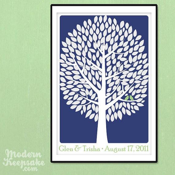 Wedding - Modern Wedding Guest Book - The Modwik - A Peachwik Interactive Art Print - 200 Guest Sign In - Modern Tree Guestbook
