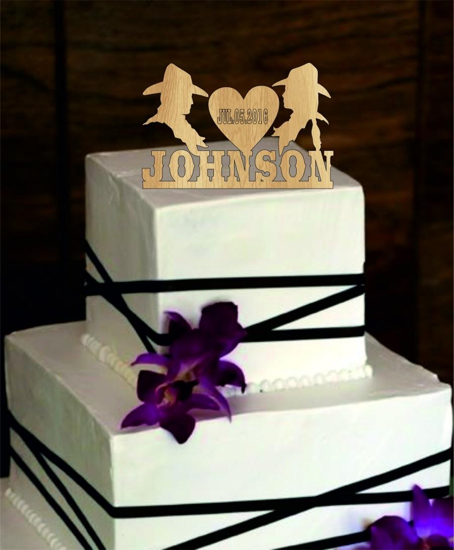 Wedding - Cowboy Personalized Cake Topper - rustic Wedding Cake Topper - Monogram Cake Topper - deer cake topper - redneck - Bride and Groom, western