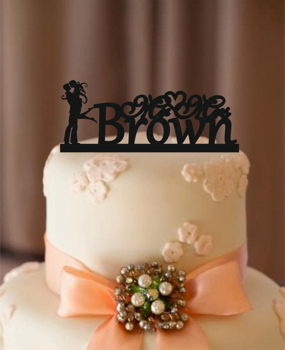 Wedding - silhouette wedding cake topper - personalized wedding cake topper - bride and groom cake topper , monogram cake topper - rustic cake topper