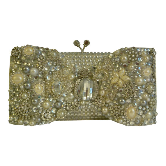 Hochzeit - Cinderella's Clutch bag  Swarovski crystal, glass and pearl adorned wedding and special ocassion clutch
