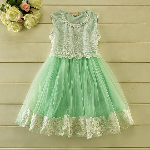 Wedding - Mint Green Tulle Lace Girl Dress - flower girl wedding dress, wedding tulle dress, lace flower girl dress, baby girl dress, birthday dress