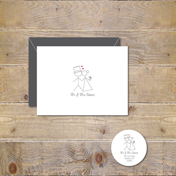 Свадьба - Wedding Thank You Cards . Personalized Wedding Cards . Stick Figure Wedding Cards - You May Kiss The Bride