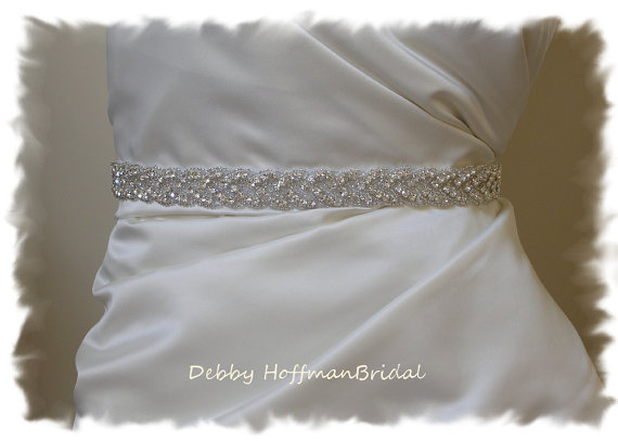 Hochzeit - Bridal Belt, 40 Inch Rhinestone Braided Wedding Dress Belt, Beaded Rhinestone Crystal Sash, No. 3010S-40, Wedding Accessories, Belts, Sashes