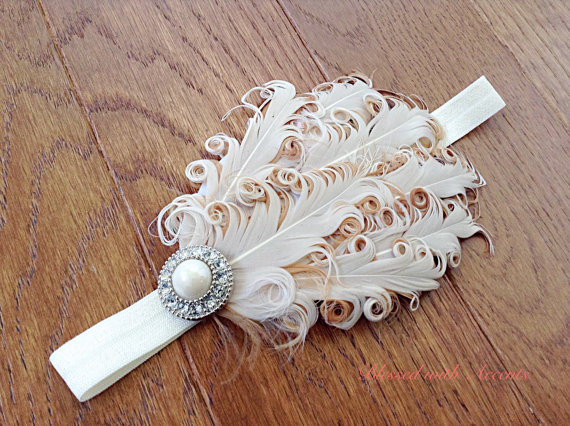 Hochzeit - Rustic flower girl headbands, curly feather headband, feather headband, rustic wedding, feathers, flower girl headband, baby headband
