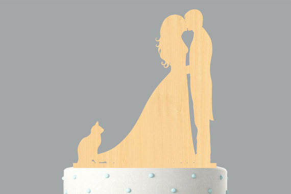 زفاف - Wood Wedding Cake Topper Silhouette Groom and Bride, Acrylic Cake Topper