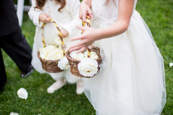 Hochzeit - set of 2  Flower Girl Baskets Shabby Chic style