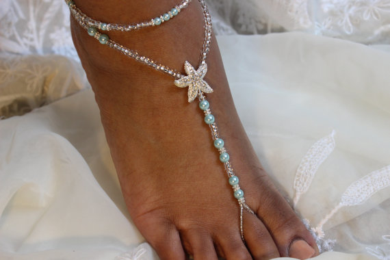 زفاف - Aqua Foot Jewelry Beach Wedding Pearl Turquoise Barefoot Sandal Destination Bride Bridesmaids Gift Soleless Shoe