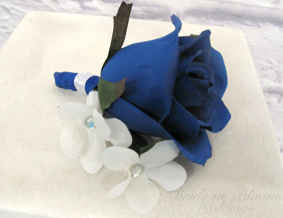 زفاف - Mens silk boutonniere Blue rose Groom groomsmen boutonniere weddings or prom