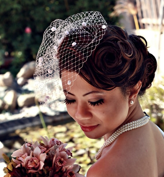 Mariage - 9 inch Birdcage Veil with Chenille Dots