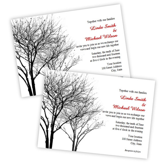 Mariage - Black and Gray Winter Trees Wedding Invitation - Instant Download - DIY Printable Template - Microsoft Word Format - Printable Invitation