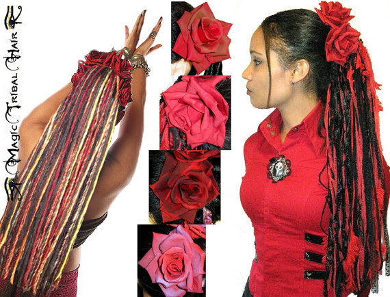 Свадьба - 2 x RED ROSE hair flower clip Gypsy boho FASCINATOR Tribal Fusion jewelry Belly Dance costume accessory Gothic Lolita Fantasy wedding Shabby