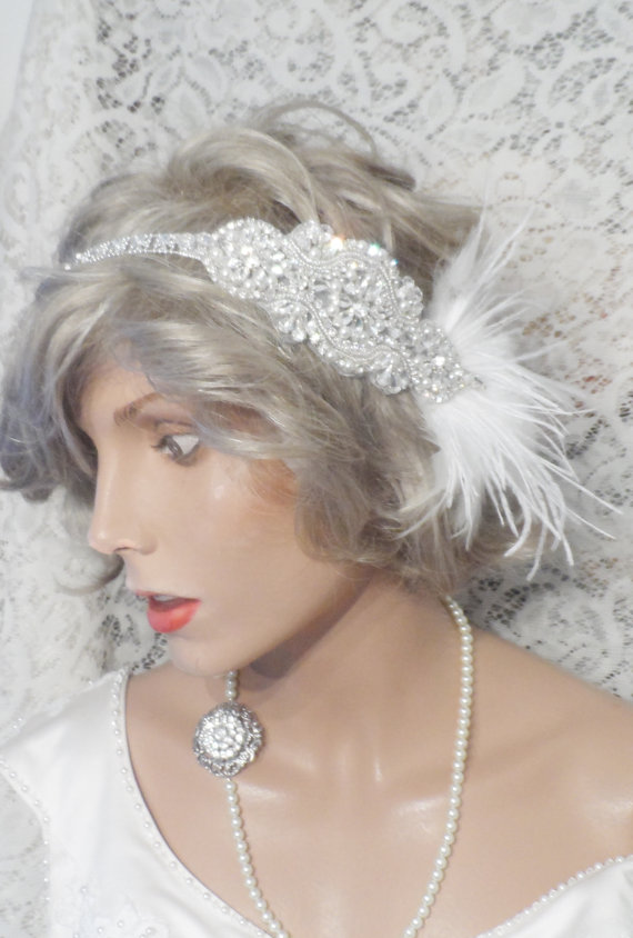 Mariage - Bridal headpiece rhinestone headband flapper headband bridal headband hair accessories 1920s headband bridal accessories wedding accessories