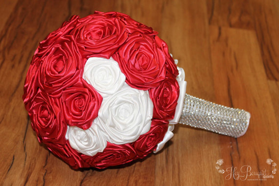 Wedding - Mickey Mouse Inspired, Red & White Fabric Bouquet, Fairy Tale Wedding, Destination Wedding, Red Bouquet, Hidden Mickey