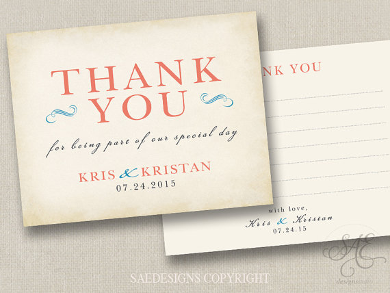Wedding - Wedding Thank You Notes matching Invitations Announcement Announcements RSVP Cards Postcards Coral peach navy Pink Blush gray yellow etc