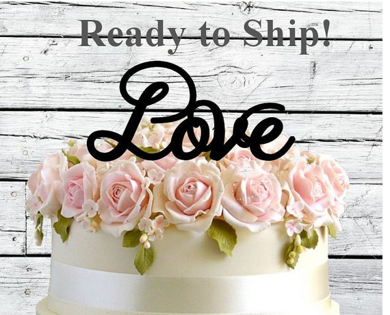 Hochzeit - Ready to Ship! Love Wedding Cake Topper Available in Black, White or Mirror Finish