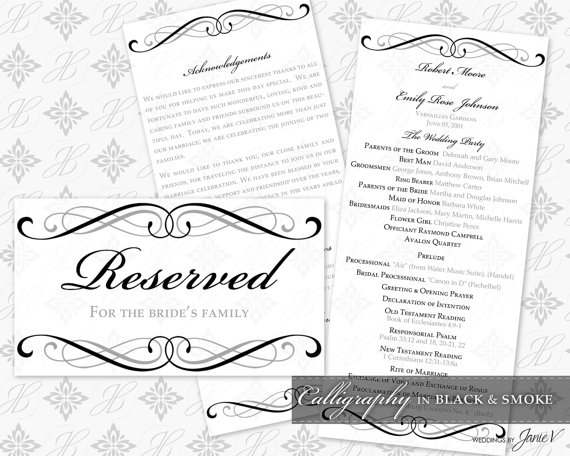Hochzeit - DIY Printable Wedding Ceremony Template Set 