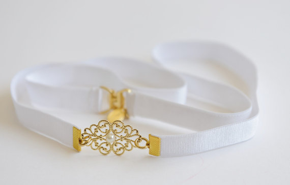 زفاف - Bridal Belt , Gold belt , Pearl belt , White belt , Vintage Style Belt - Wedding Dress Belt - Wedding Gown Belt , wedding sash , skinny