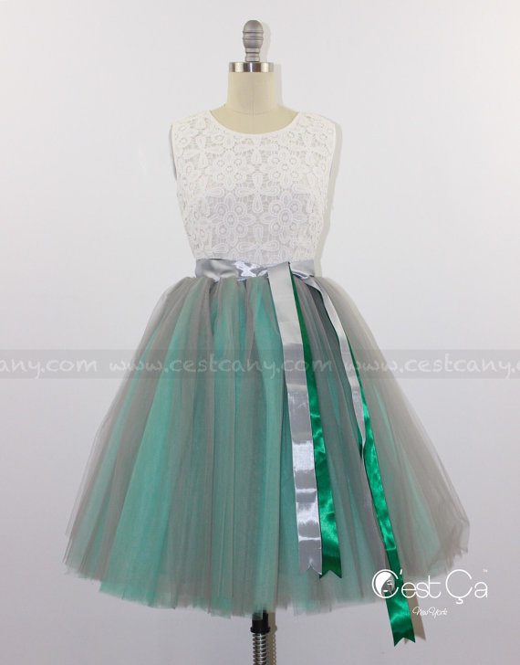 Свадьба - Ciara - Ombre Tulle Skirt in Dove Gray & Mint Green, 6-Layers Puffy Tutu, Princess Tutu, Midi Tutu, Plus Size Tutu, Adult Tutu