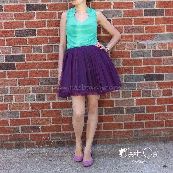 زفاف - Ciara - Tulle Skirt in Deep Purple, 6-Layers Puffy Princess Tutu, Plum Tulle Skirt, Bridesmaids Skirt, Adult tutu, Engagement Skirt