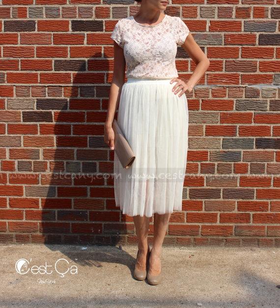 Wedding - SALE Coty - Ivory Tulle Skirt, Soft Tulle Skirt, Tulle Underskirt, Tea Length Tulle Skirt, Tulle Slip, Adult Tulle Skirt, Non-Puffy Tulle Sk
