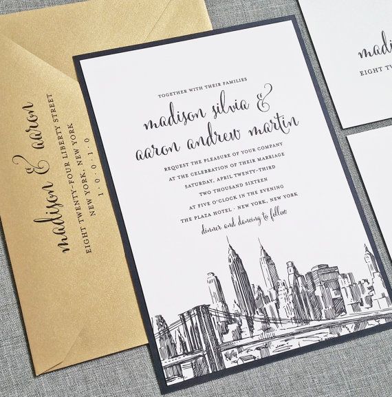 Mariage - Madison New York Skyline Wedding Invitation Sample - Boston, Chicago, Dallas, Los Angeles, New York, San Francisco