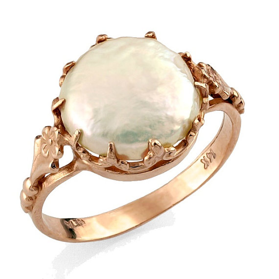 Свадьба - Rose Gold Engagement Ring,  Avant-Garde Victorian Pearl Ring, 18K Rose Gold Ring, Prong Set Pearl Ring, Rose Engagement Ring, Antique, Pearl