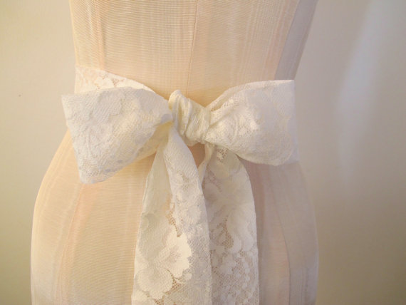 Hochzeit - Soft White Lace Sash Wedding Sash  - made to order