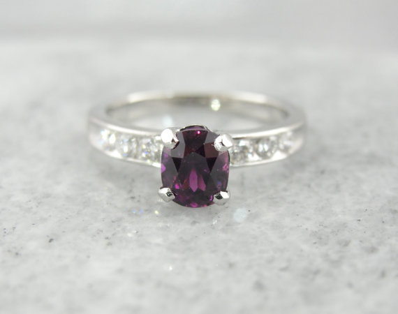 Wedding - Exceptional Plum Purple Sapphire in Platinum Engagement Ring with Channel Set Diamonds 0VDLWC-P