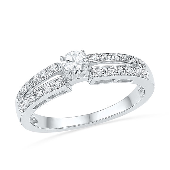 زفاف - 1/4 CT. T.W. Diamond Engagement Ring, Sterling Silver or White Gold Engagement Ring