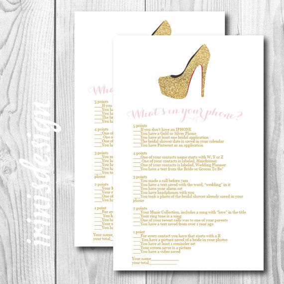 Mariage - What's in your phone Bridal Shower Game 