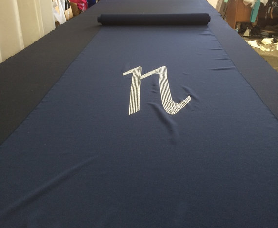 Wedding - Navy Blue Custom Made Aisle Runner 50 feet with Monogram Initial Rhinestone Bling "N"