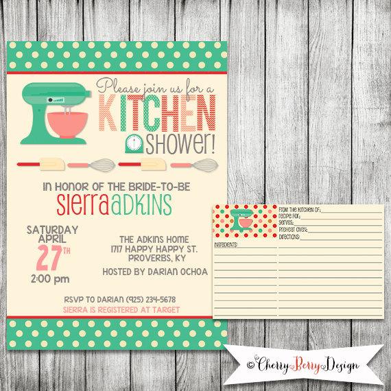 Hochzeit - Kitchen Bridal Shower Invitation - Printable file 5 x 7 and Matching Recipe Card