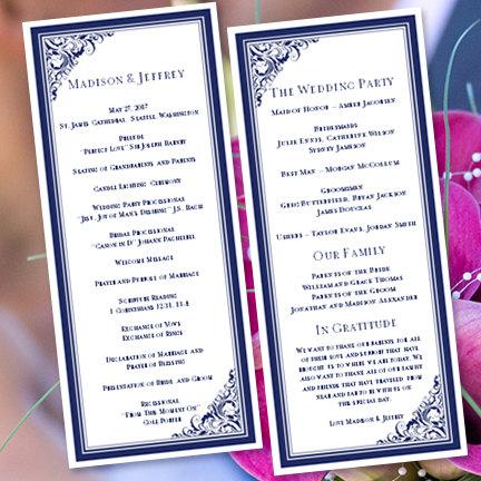 Wedding - Wedding Program Template Tea Length "Brooklyn" Navy Blue 